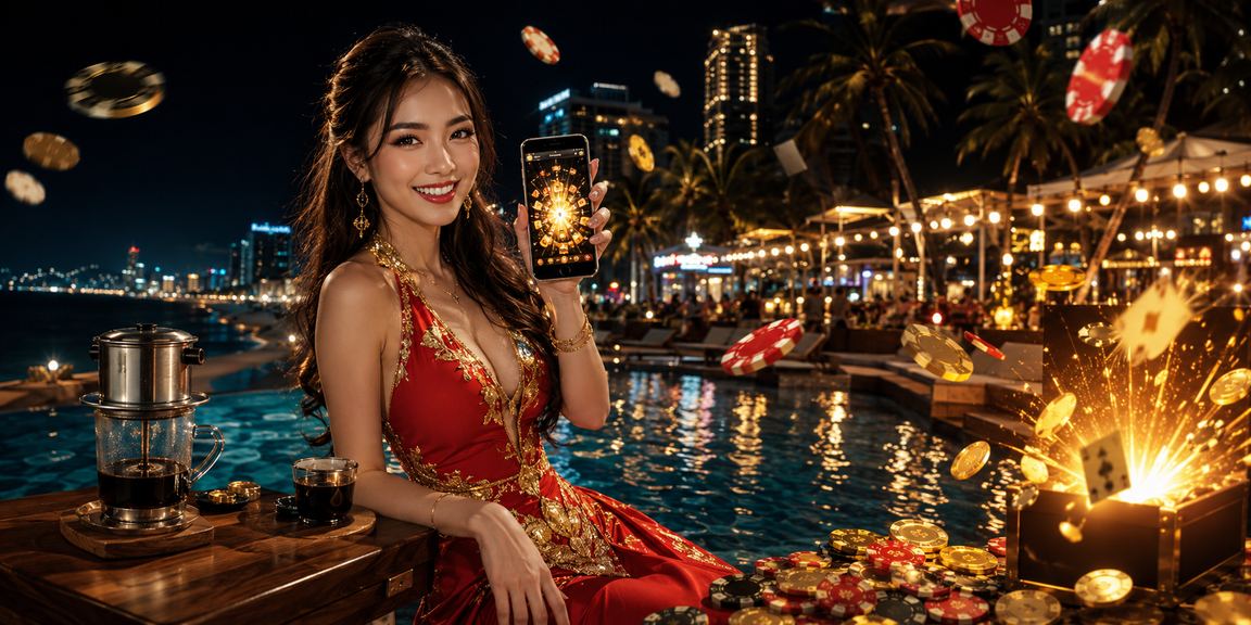 Người dùng Nha Trang trải nghiệm casino app thoải mái trong quán cà phê ven biển